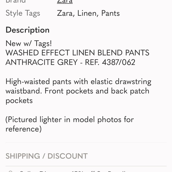 New w/ Tags!
WASHED EFFECT LINEN BLEND PANTS
ANTHRACITE GREY - REF. 4387/062 - Picture 6 of 8
